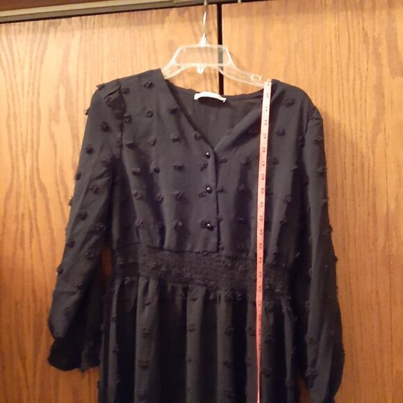 Juoiantang Maxi Dress VNeck H Waisted Button ALine Ruffle Tier Swiss Dot Sz 8-10 - Picture 3 of 11